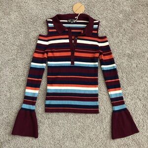 Honey Punch Cold Shoulder Striped Long Bell Sleeve Top. I Removed The Tags.